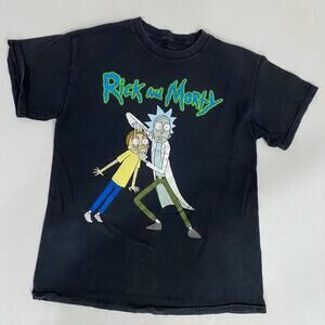 RICK & MORTY Tee Size MEDIUM Adult Swim All Cotton Black Graphic T-Shirt